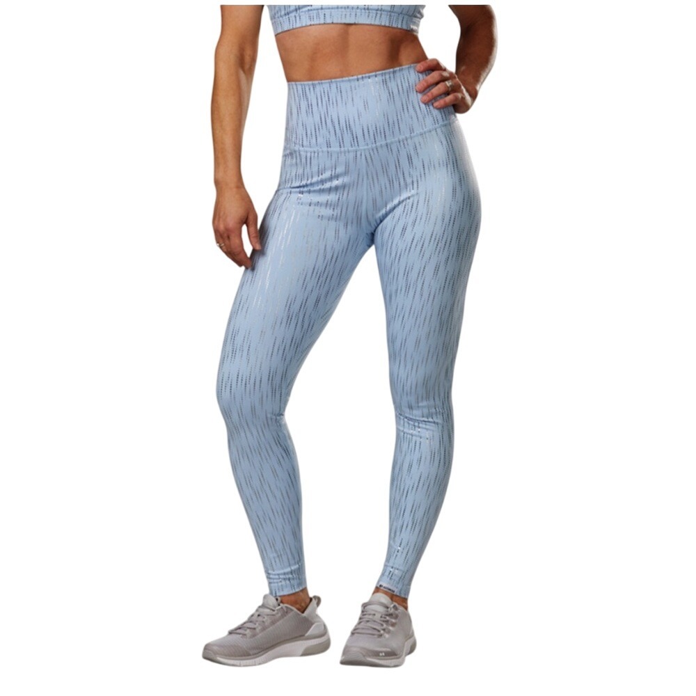 Glider Dew Drop Gloss 7/8 Length Leggings Blue Silver Polka Dots Dotted